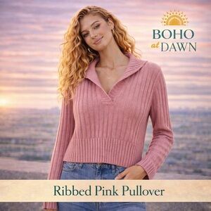 NWT XS Hippie Rose Ribbed Collared Sweater – Pink Knit Pullover NWT